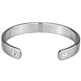 Reverse Two-Tone White Metal Bangle with Top Grade Crystal  in Clear