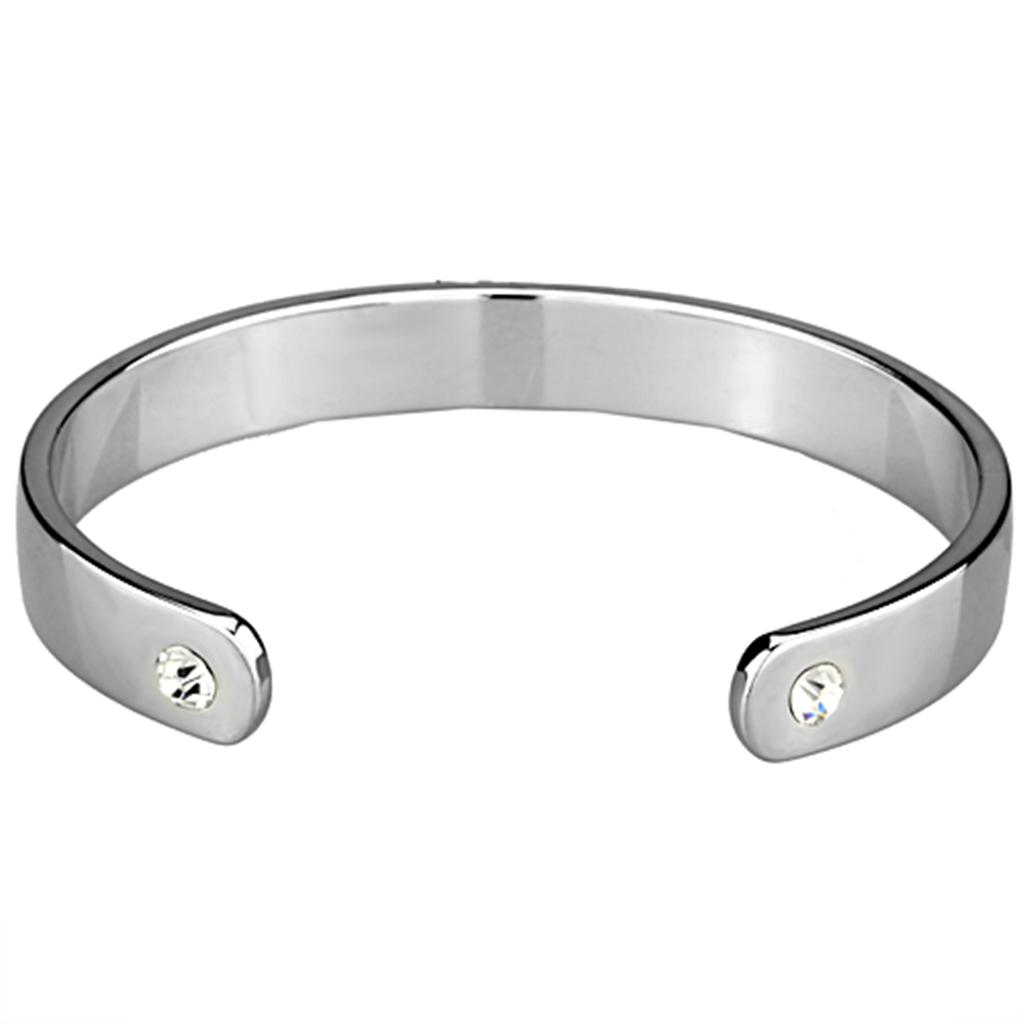 Reverse Two-Tone White Metal Bangle with Top Grade Crystal  in Clear