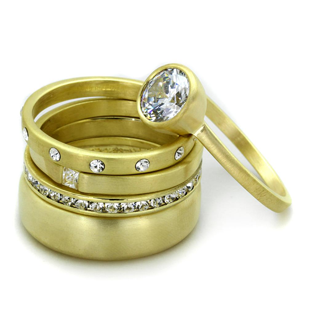 Gold & Brush Brass Ring with AAA Grade CZ  in Clear