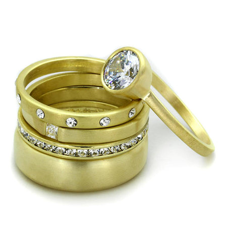 Gold & Brush Brass Ring with AAA Grade CZ  in Clear