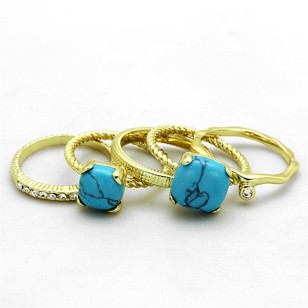 Gold Brass Ring with Synthetic Turquoise in Sea Blue