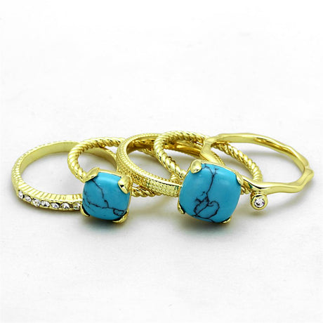 Gold Brass Ring with Synthetic Turquoise in Sea Blue