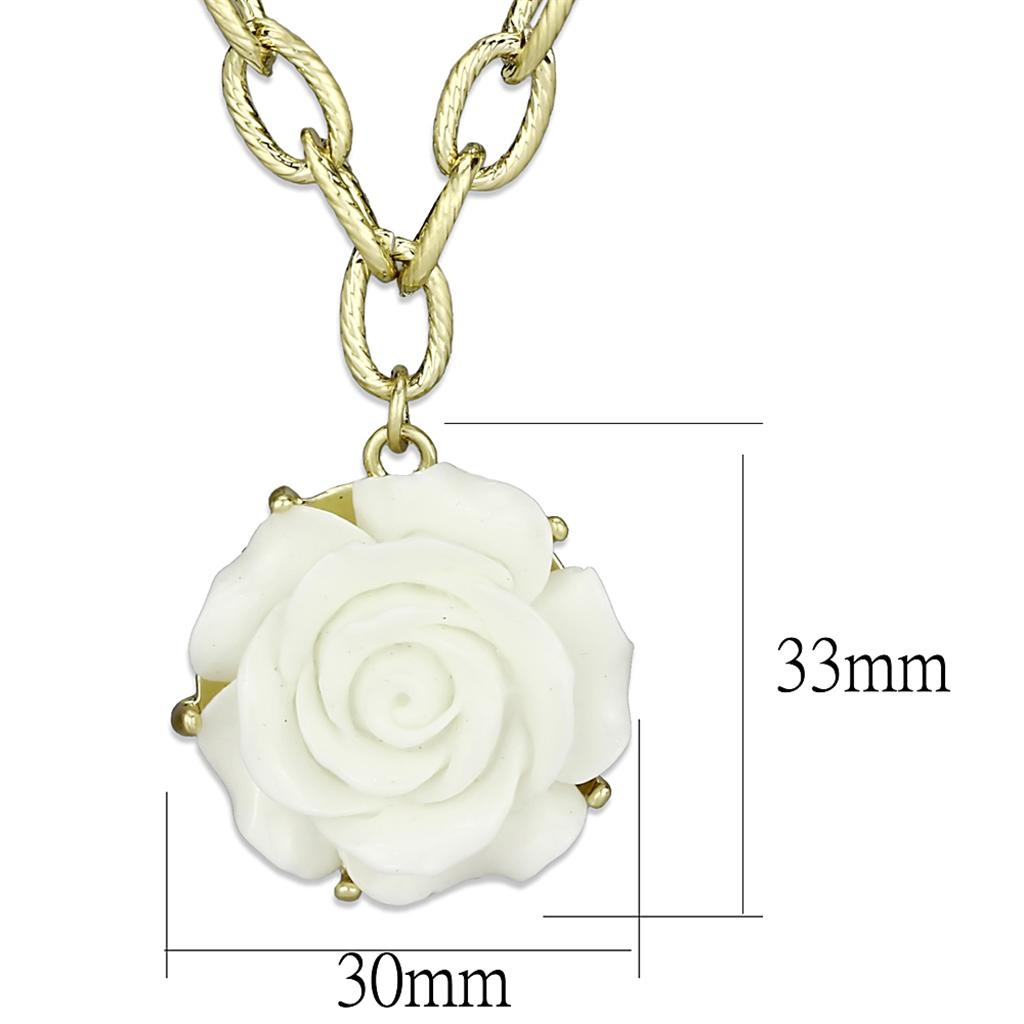 Gold & Brush Brass Necklace with Synthetic Synthetic Stone in White