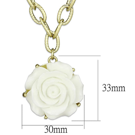 Gold & Brush Brass Necklace with Synthetic Synthetic Stone in White