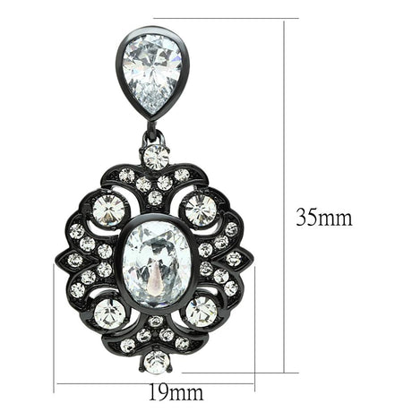 Ruthenium Brass Earrings with AAA Grade CZ  in Clear