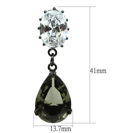 Ruthenium Brass Earrings with Synthetic Synthetic Glass in Black Diamond