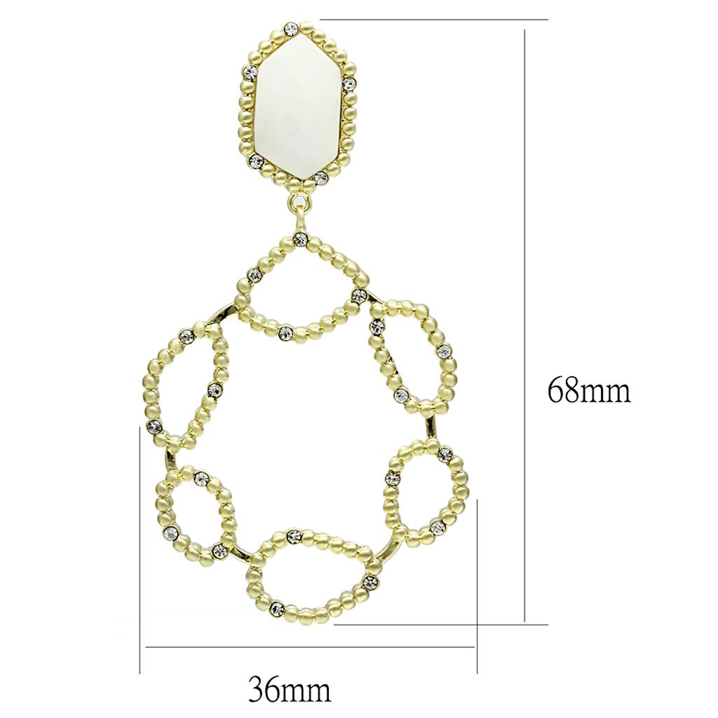 Gold & Brush Brass Earrings with Synthetic Synthetic Stone in White