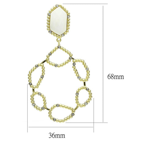 Gold & Brush Brass Earrings with Synthetic Synthetic Stone in White