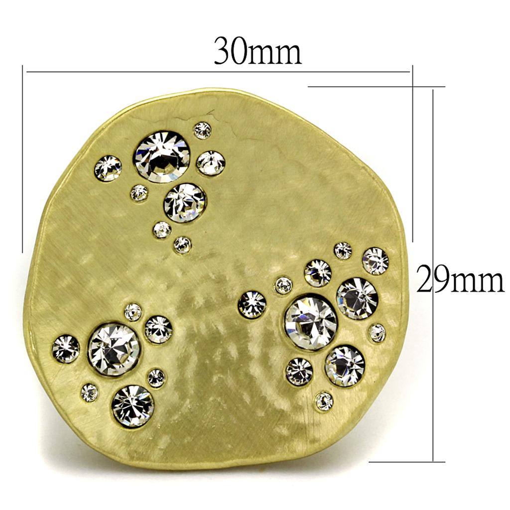 Gold & Brush Brass Ring with Top Grade Crystal  in Clear