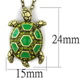 Antique Copper Brass Chain Pendant with Top Grade Crystal  in Olivine color