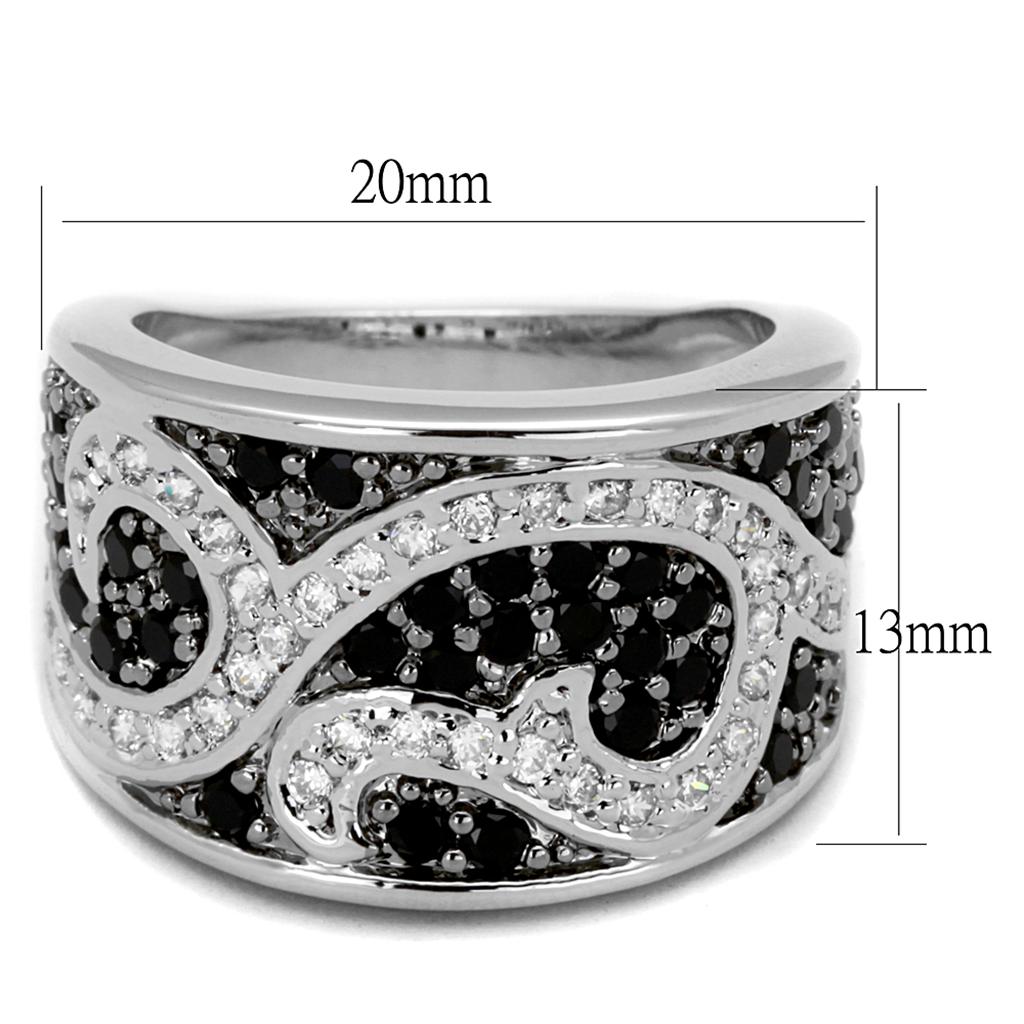Rhodium + Ruthenium Brass Ring with AAA Grade CZ  in Black Diamond