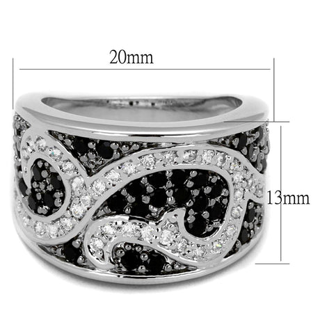 Rhodium + Ruthenium Brass Ring with AAA Grade CZ  in Black Diamond