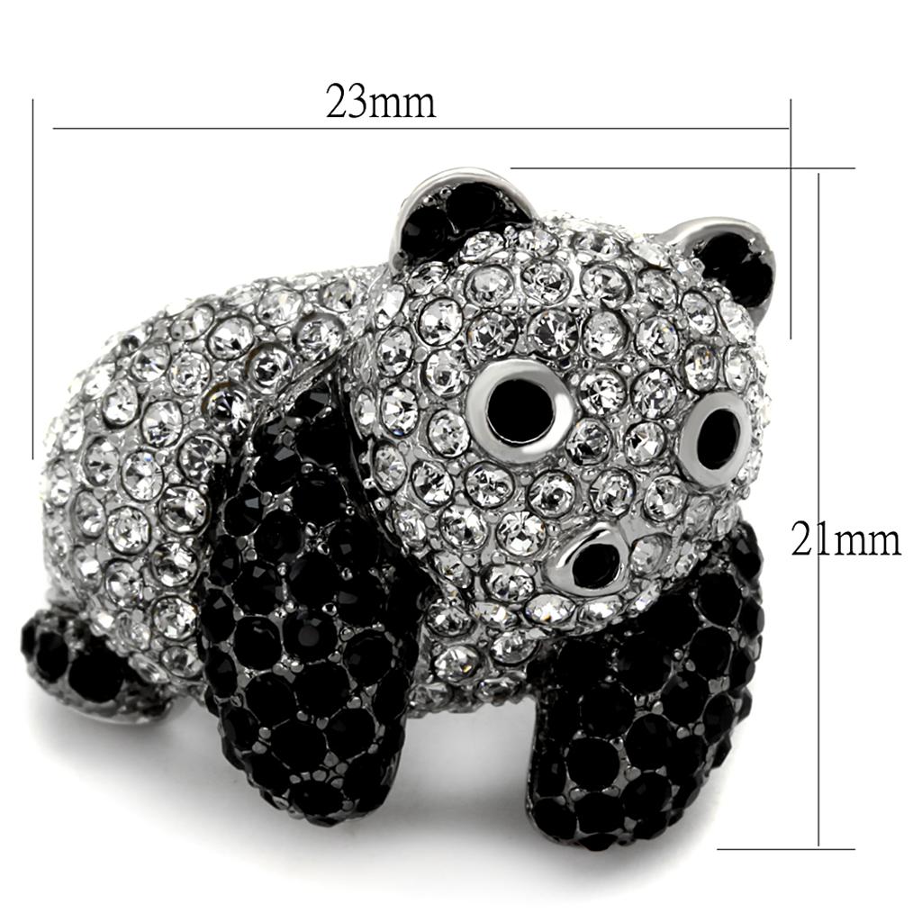 Rhodium + Ruthenium Brass Ring with Synthetic Synthetic Glass in Jet