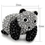 Rhodium + Ruthenium Brass Ring with Synthetic Synthetic Glass in Jet