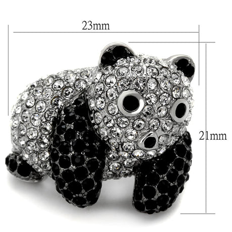 Rhodium + Ruthenium Brass Ring with Synthetic Synthetic Glass in Jet