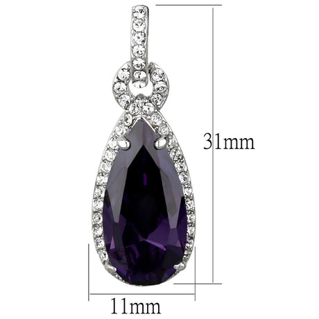 Rhodium Brass Earrings with AAA Grade CZ  in Amethyst