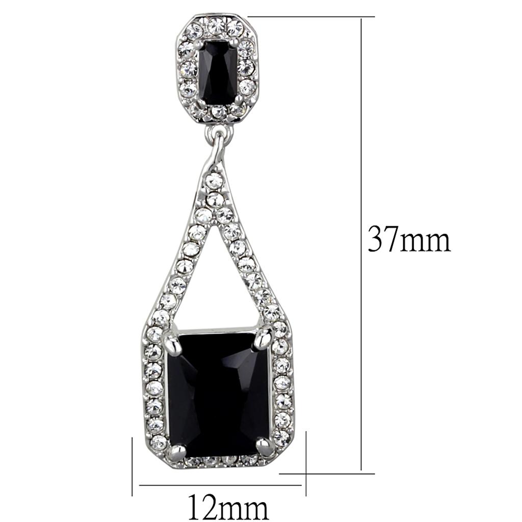 Rhodium Brass Earrings with AAA Grade CZ  in Jet