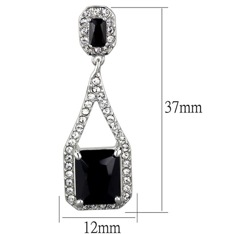 Rhodium Brass Earrings with AAA Grade CZ  in Jet