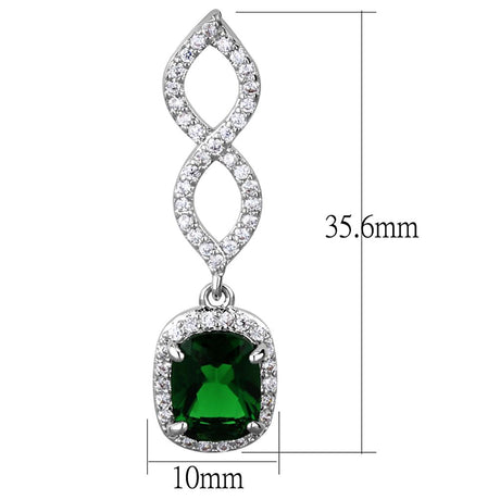 Rhodium Brass Earrings with Synthetic Synthetic Glass in Emerald