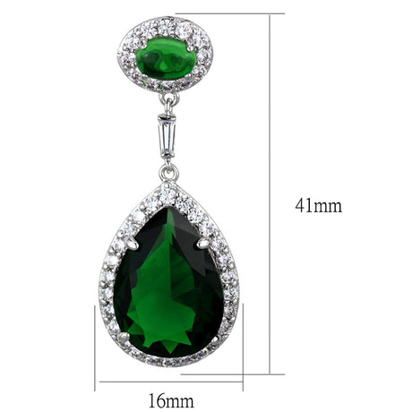 Rhodium Brass Earrings with Synthetic Synthetic Glass in Emerald