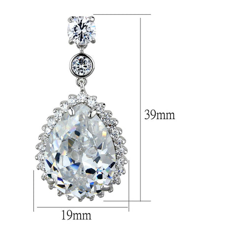 Rhodium Brass Earrings with AAA Grade CZ  in Clear