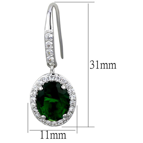 Rhodium Brass Earrings with Synthetic Synthetic Glass in Emerald