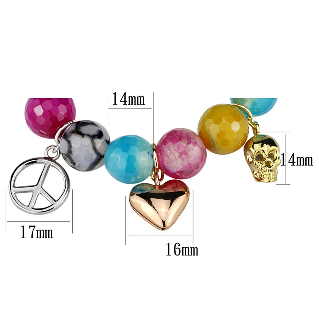 Rhodium + Gold + Rose Gold Brass Bracelet with Synthetic Onyx in Multi Color