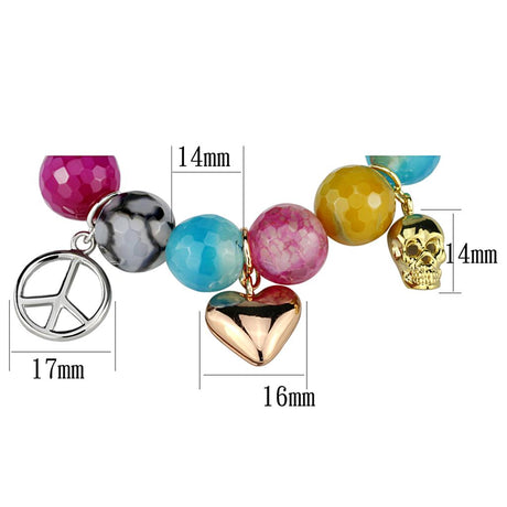 Rhodium + Gold + Rose Gold Brass Bracelet with Synthetic Onyx in Multi Color