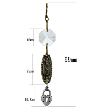 Gold+Antique Silver White Metal Earrings with Synthetic Synthetic Glass in Clear