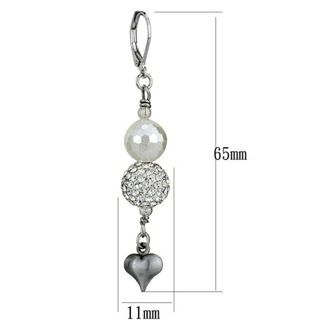 Antique Silver White Metal Earrings with Synthetic Glass Bead in White