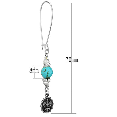 Antique Silver White Metal Earrings with Synthetic Turquoise in Turquoise