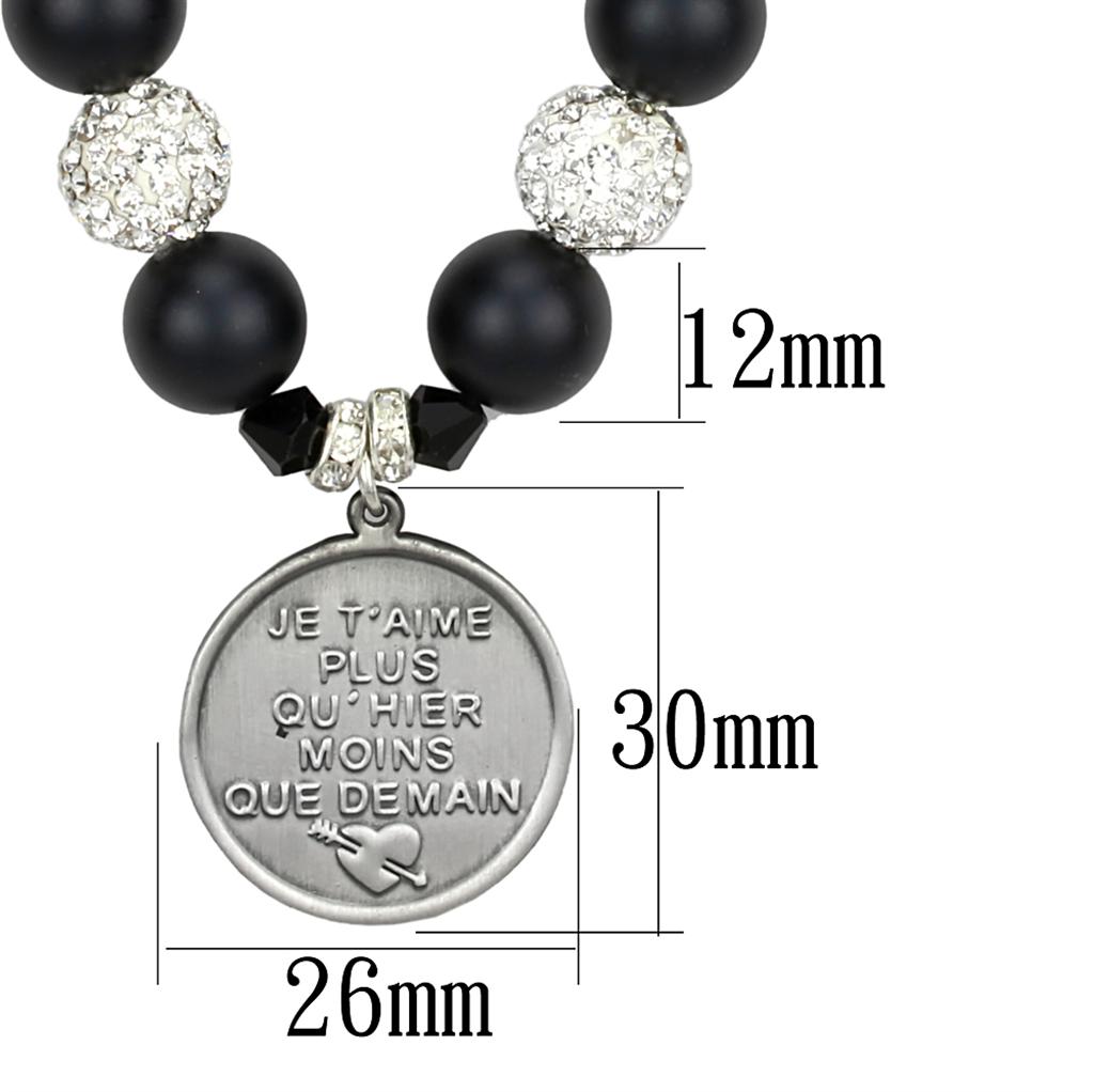 Antique Silver White Metal Necklace with Synthetic Glass Bead in Jet