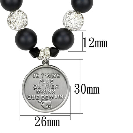 Antique Silver White Metal Necklace with Synthetic Glass Bead in Jet