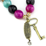 Antique Copper White Metal Necklace with Synthetic Onyx in Multi Color
