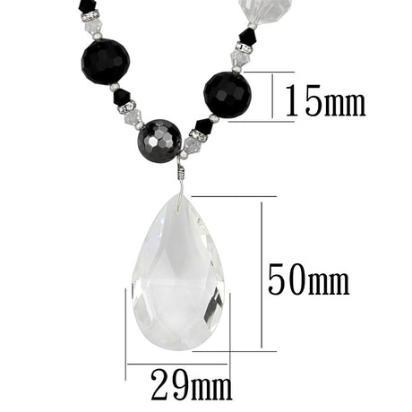 Antique Silver White Metal Necklace with Synthetic Synthetic Glass in Clear