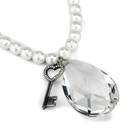 Antique Silver White Metal Necklace with Synthetic Synthetic Glass in Clear