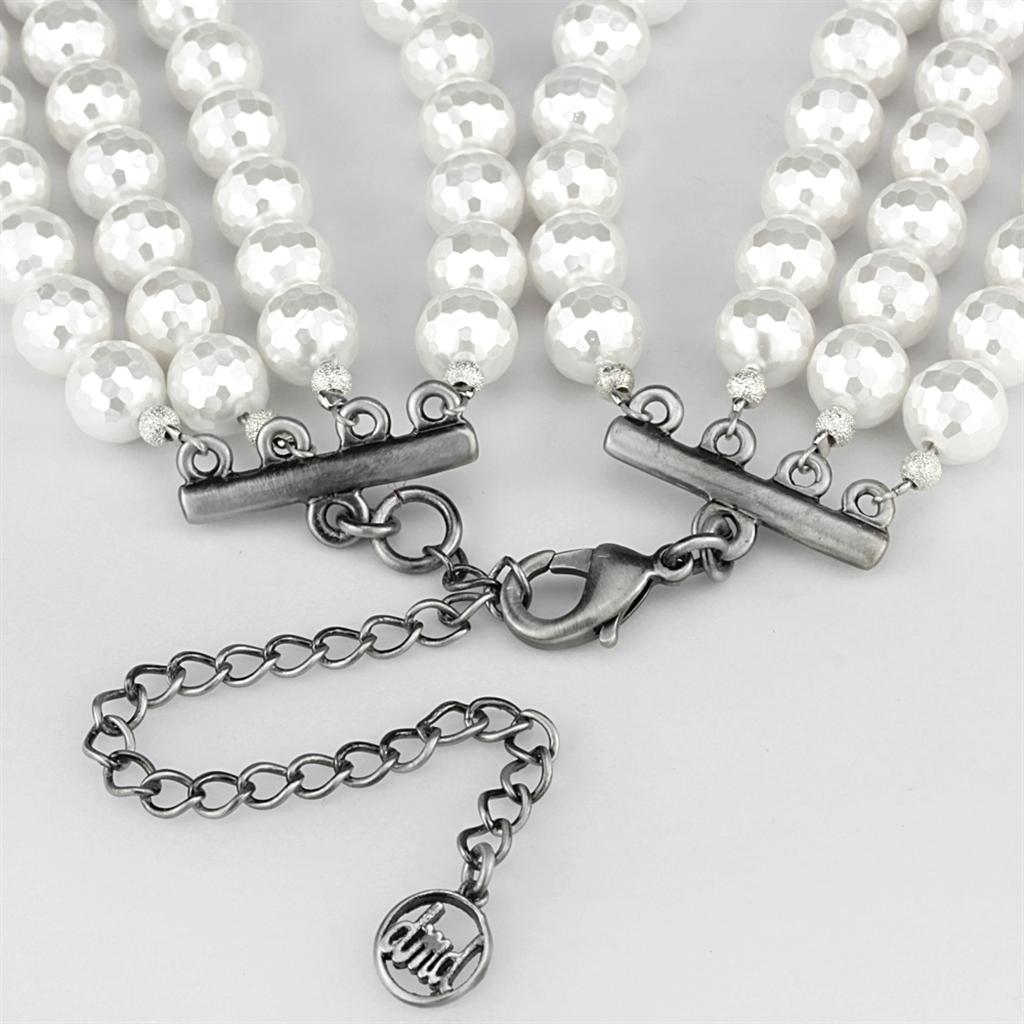 Antique Silver White Metal Necklace with Synthetic Glass Bead in White