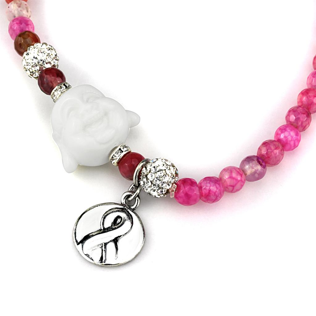 Antique Silver White Metal Necklace with Synthetic Glass Bead in Multi Color