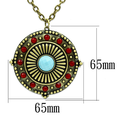 Antique Copper Brass Chain Pendant with Synthetic Synthetic Glass in Sea Blue