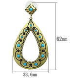Antique Copper Brass Earrings with Top Grade Crystal  in Turquoise
