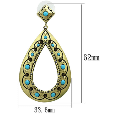 Antique Copper Brass Earrings with Top Grade Crystal  in Turquoise