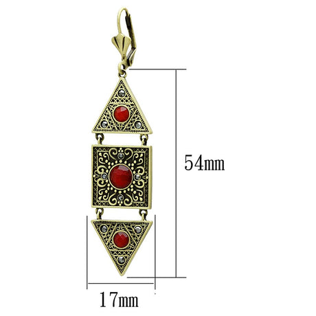 Antique Copper Brass Earrings with Synthetic Synthetic Glass in Siam