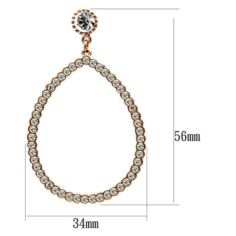 Rose Gold Brass Earrings with Top Grade Crystal  in Clear