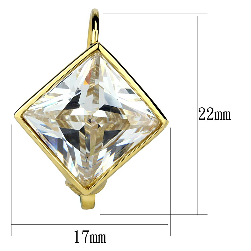 Gold Brass Earrings with AAA Grade CZ  in Clear