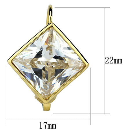 Gold Brass Earrings with AAA Grade CZ  in Clear