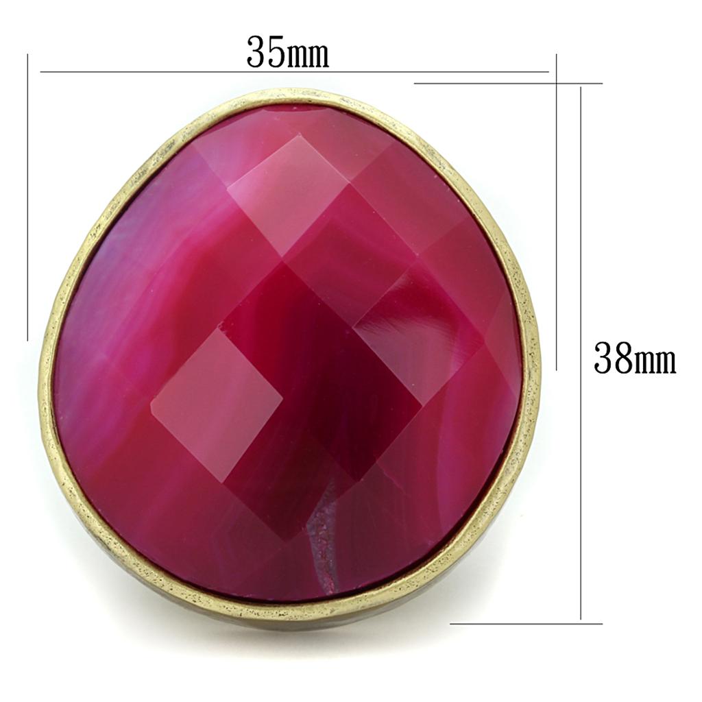 Antique Copper Brass Ring with Synthetic Onyx in Fuchsia