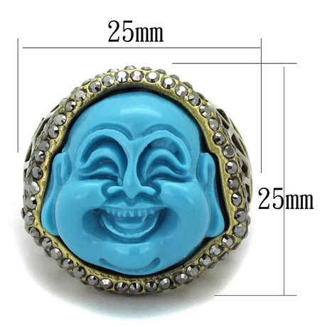 Antique Copper Brass Ring with Synthetic Synthetic Stone in Capri Blue
