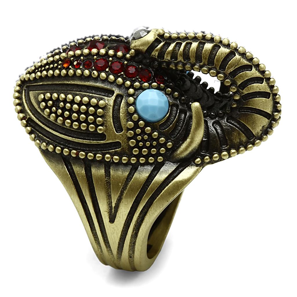 Antique Copper Brass Ring with Synthetic Synthetic Stone in Sea Blue