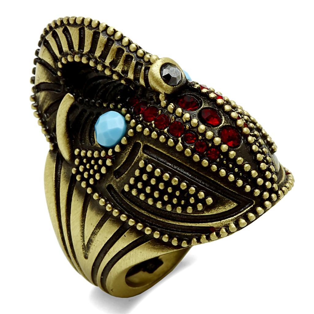 Antique Copper Brass Ring with Synthetic Synthetic Stone in Sea Blue