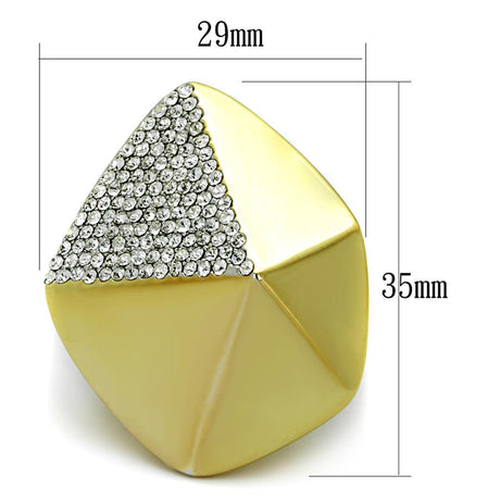 Gold+Rhodium Brass Ring with Top Grade Crystal  in Clear